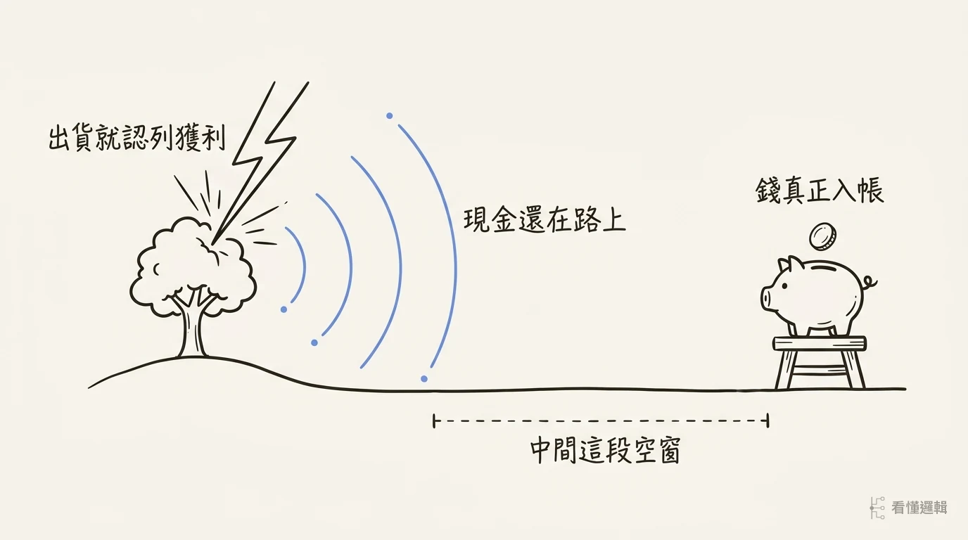 閃電已擊中左側的樹，雷聲的聲波才傳到畫面中間，右側的撲滿還沒有硬幣落下