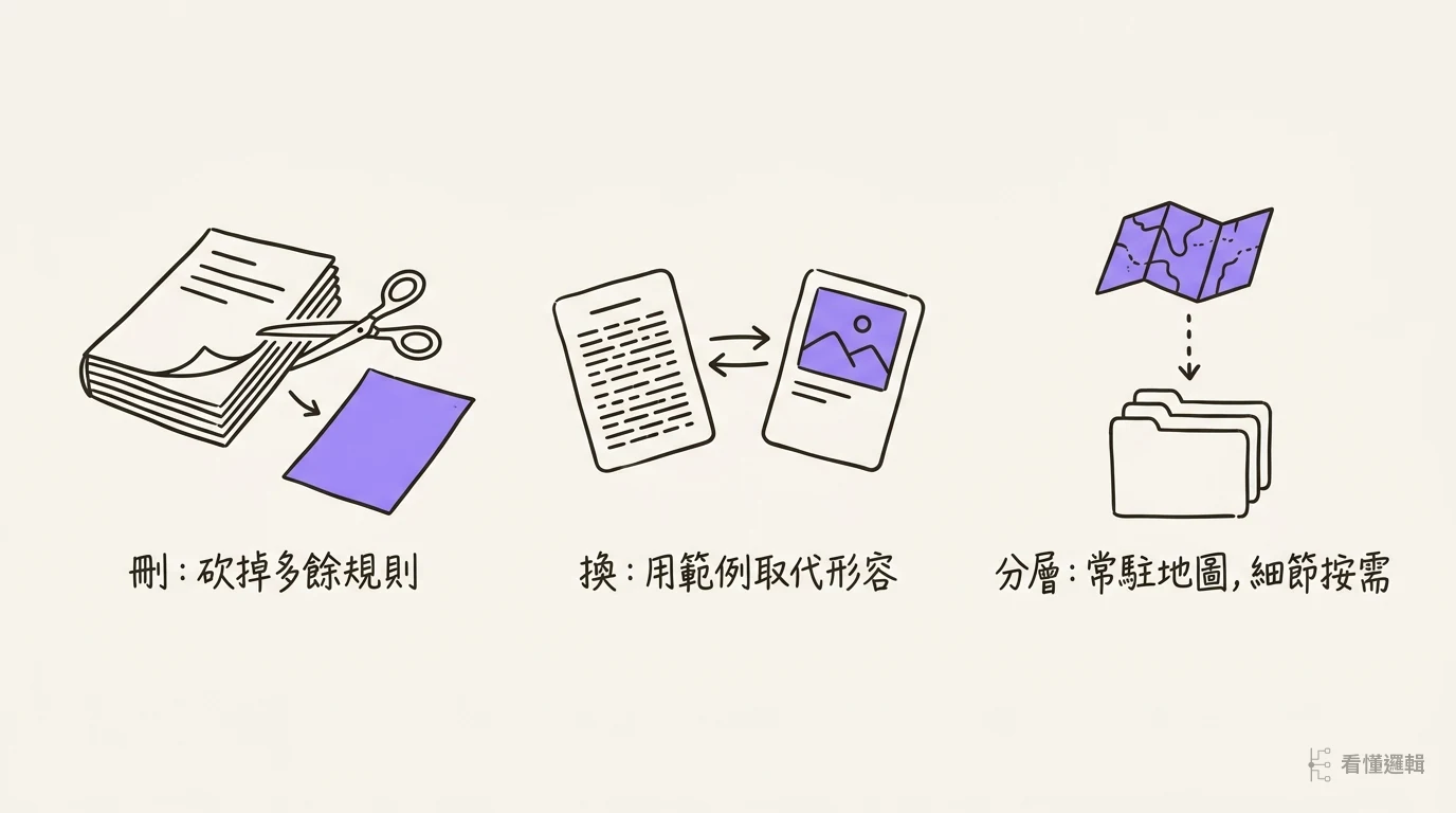 三組動作圖解：刪、換、分層
