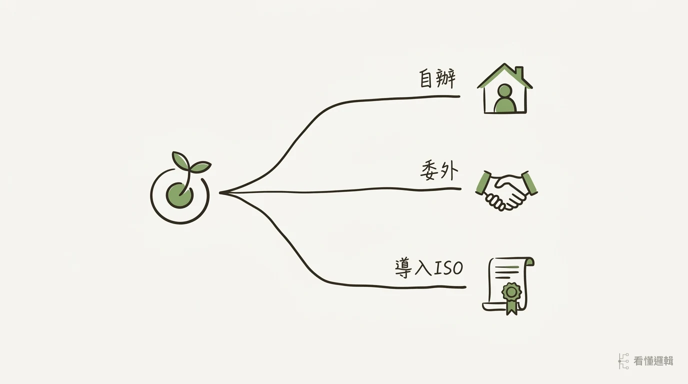 節能診斷自辦、委外、導 ISO 三條路全景圖