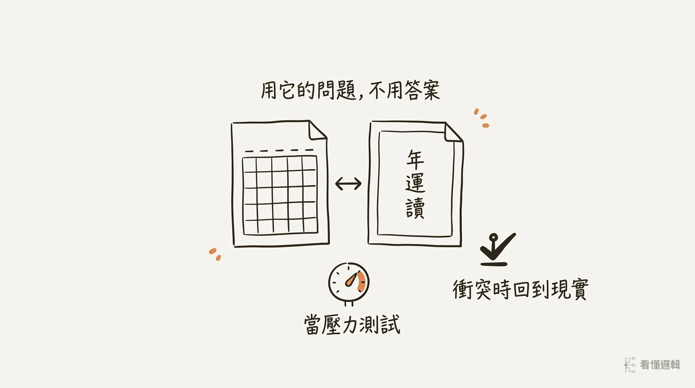 流年當第二意見：用它的問題、當壓力測試、衝突時回到現實
