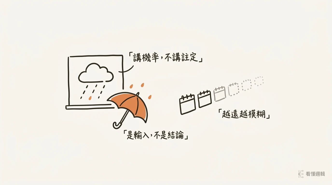 把命理當天氣預報：講機率不講註定、是輸入不是結論、越遠越模糊