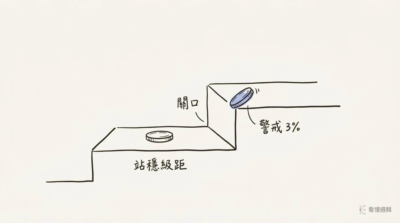兩級台階,一枚硬幣貼在上一階邊緣,另一枚穩穩放在下一階中央