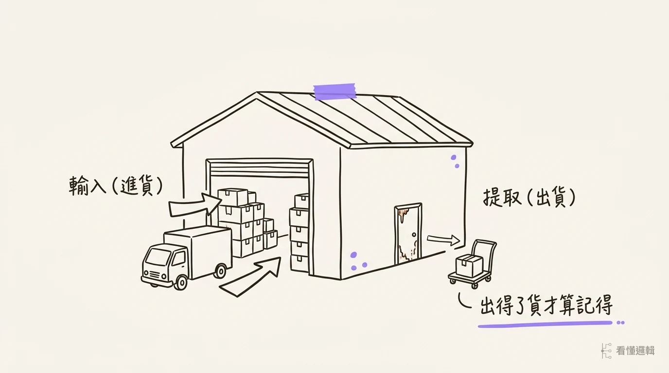 倉庫的大進貨門與小出貨口：輸入與提取的不對稱